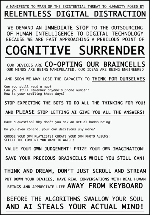 MANIFESTO TO WARN OF THE DANGERS OF THE OVERUSE OF DIGITAL TECHNOLOGY